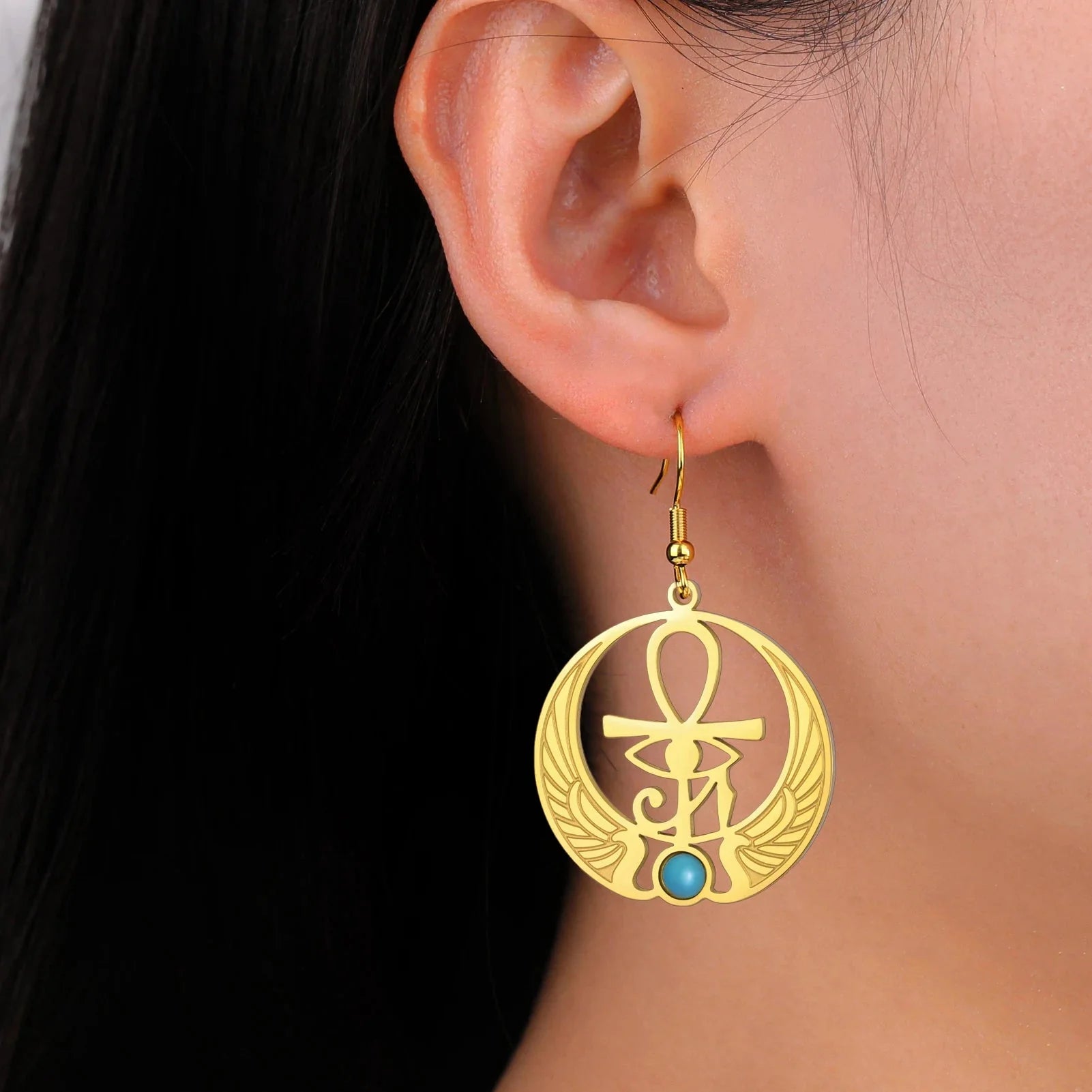 Aretes Colgantes Egipto Ojo de Horus Oudjat oro