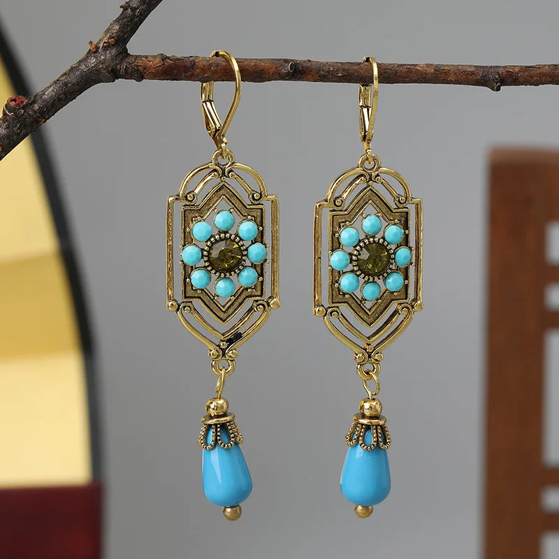 Aretes Colgantes Étnicos Asimétricos azules