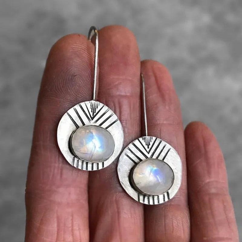 Aretes Colgantes Étnicos con Piedra de Luna