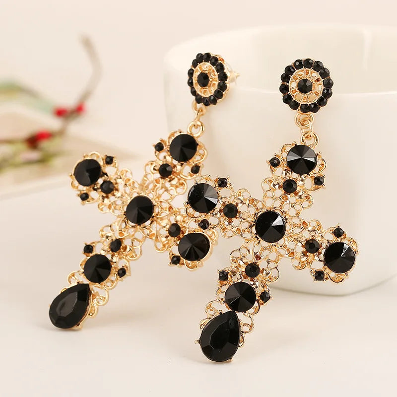 Aretes Colgantes Étnicos Cruz