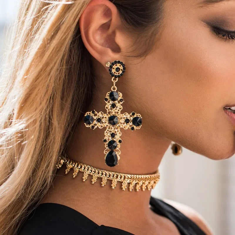 Aretes Colgantes Étnicos Cruz