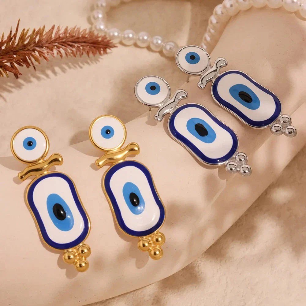 Aretes Colgantes Étnicos Ojo Azul