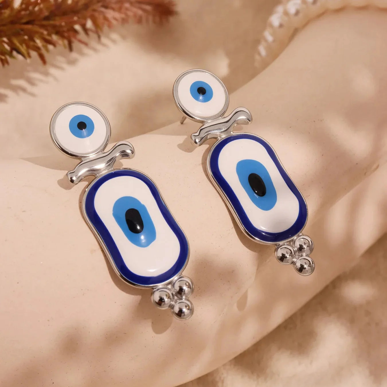 Aretes Colgantes Étnicos Ojo Azul plata