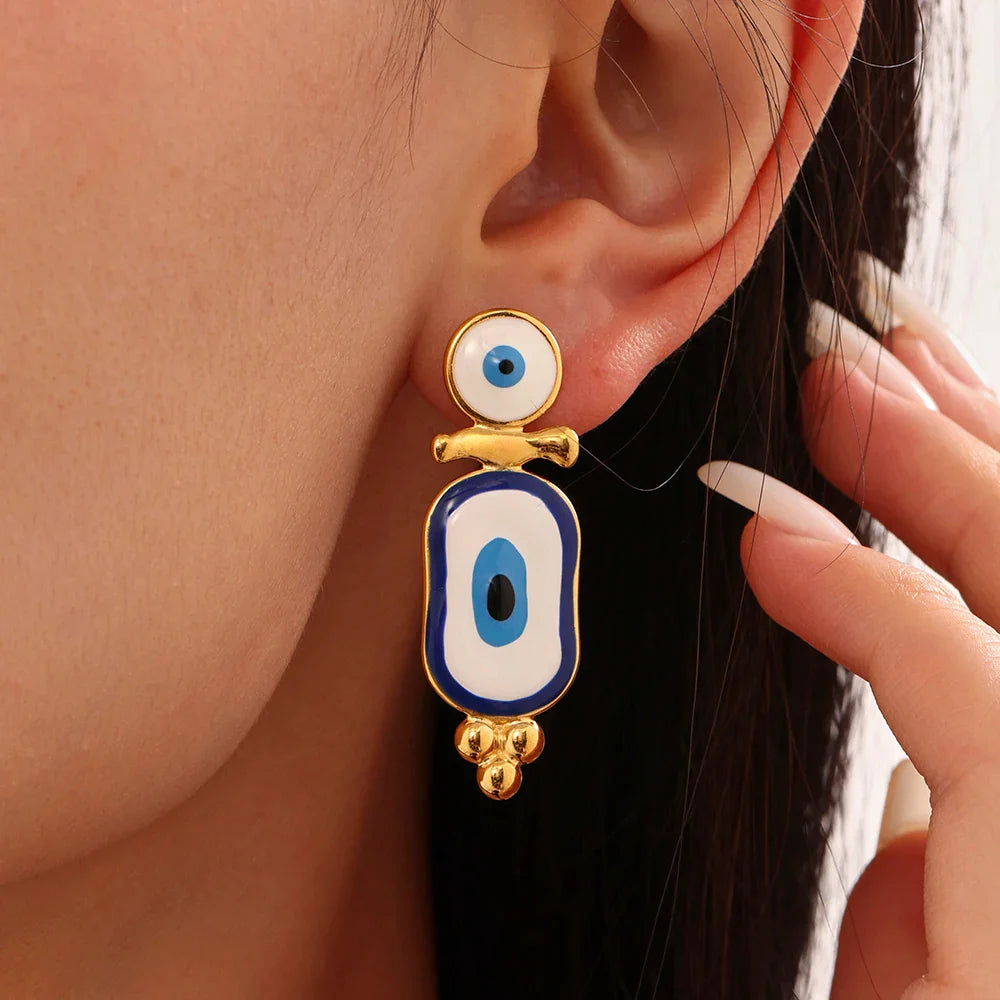 Aretes Colgantes Étnicos Ojo Azul oro