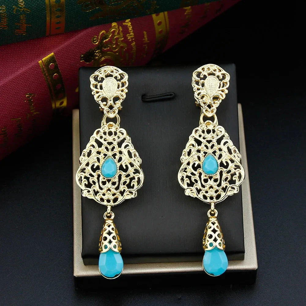 Aretes Colgantes Étnicos Orientales azul turquesa