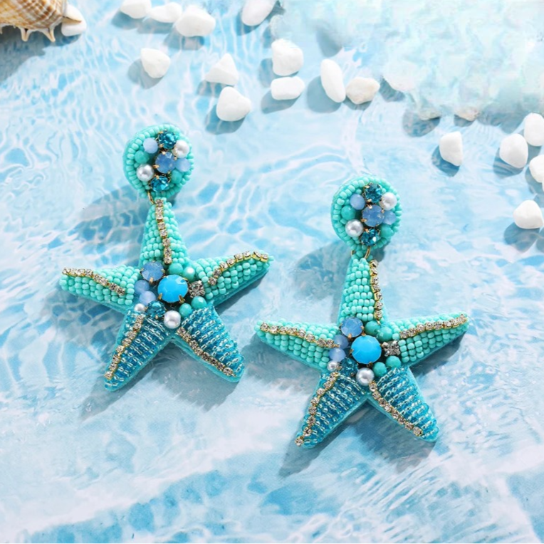Aretes Colgantes Estrella de Mar con Concha