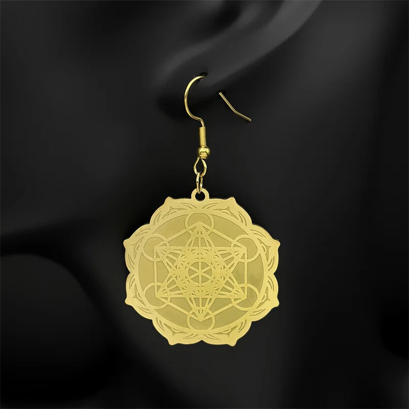 Aretes Colgantes para Mujer Cubo de Metatrón oro