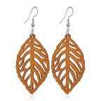 Aretes Colgantes de Hoja de Laurel en Madera