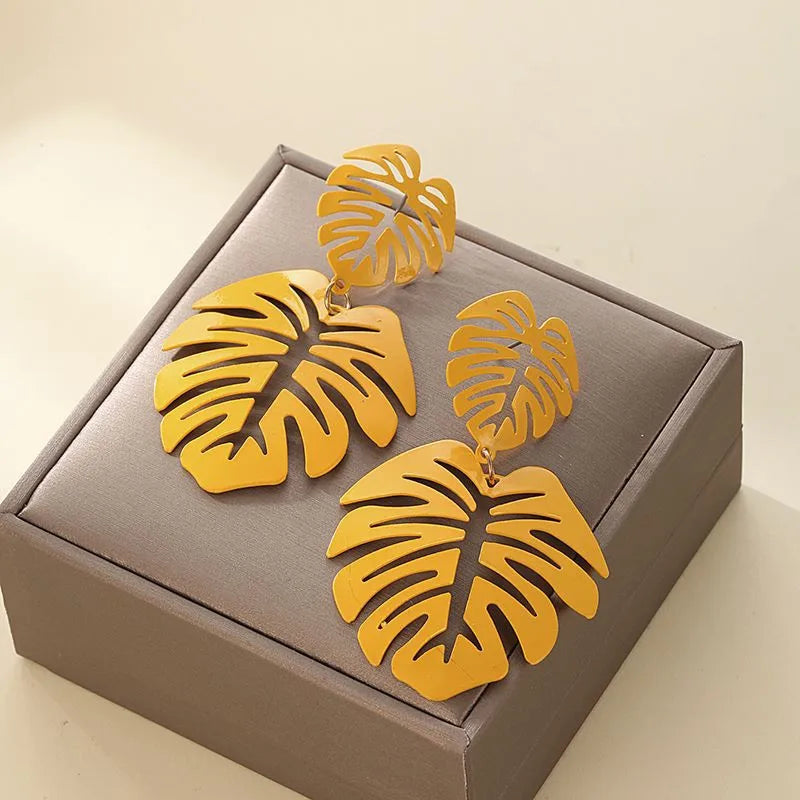 Aretes Colgantes Hoja de Palma amarilla