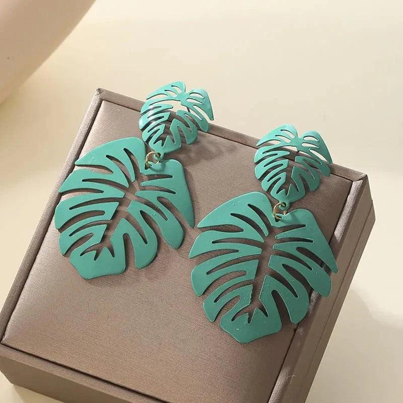 Aretes Colgantes Hoja de Palma verde