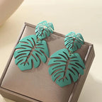Aretes Colgantes Hoja de Palma verde