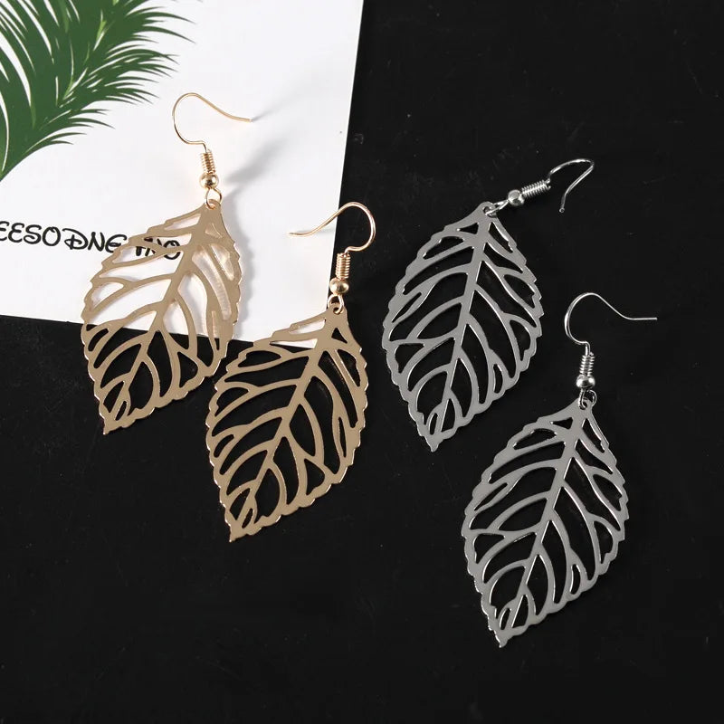 Aretes Colgantes Hojas de Laurel plata