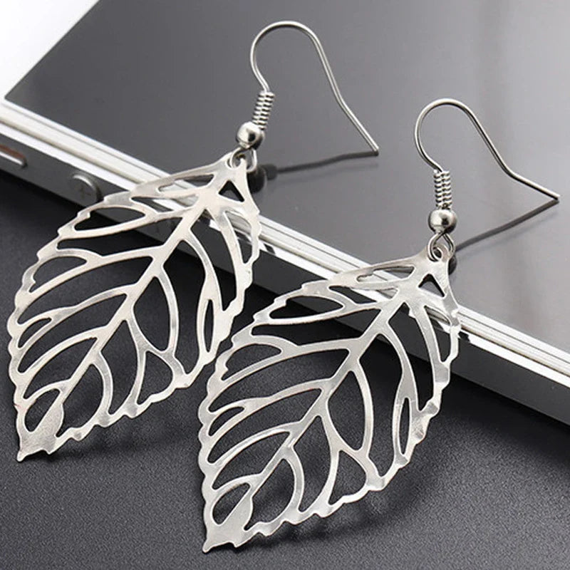 Aretes Colgantes Hojas de Laurel plata