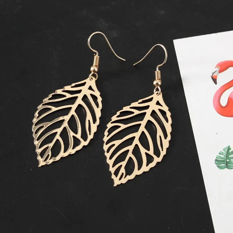 Aretes Colgantes Hojas de Laurel oro