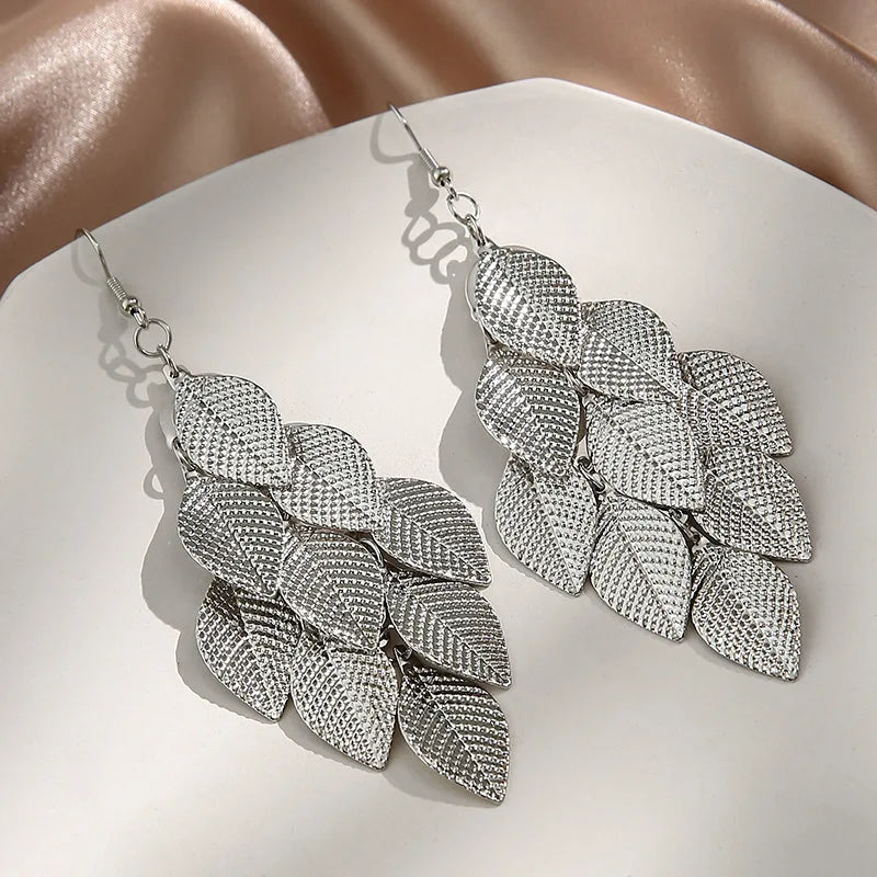 Aretes Colgantes de Hojas para Mujer en Plata