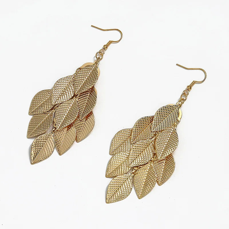 Aretes Colgantes de Hojas para Mujer en Oro