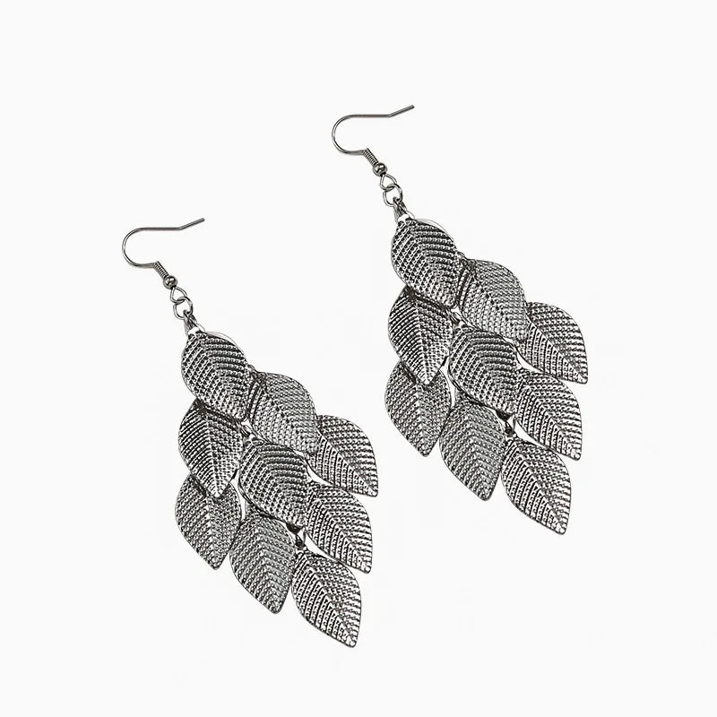 Aretes Colgantes de Hojas para Mujer en Plata