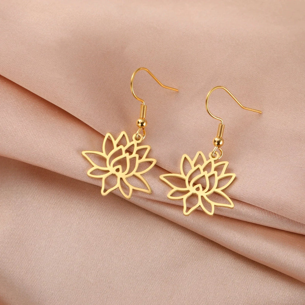 Aretes Colgantes Flor de Loto para Mujer en Oro