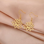 Aretes Colgantes Flor de Loto para Mujer en Oro