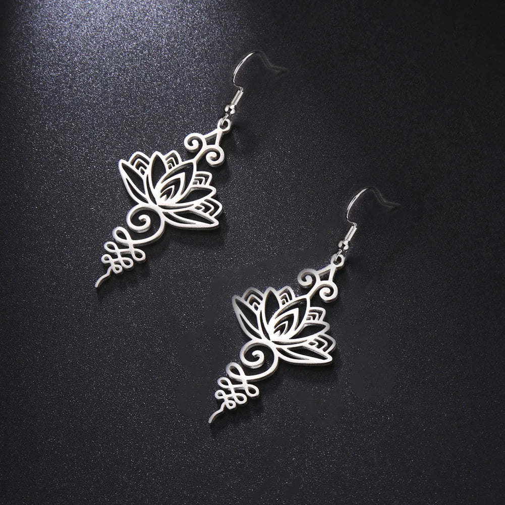 Aretes Colgantes Flor de Loto para Mujer en plata