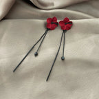 Pendientes Colgantes Flor Roja y Cadena Roja