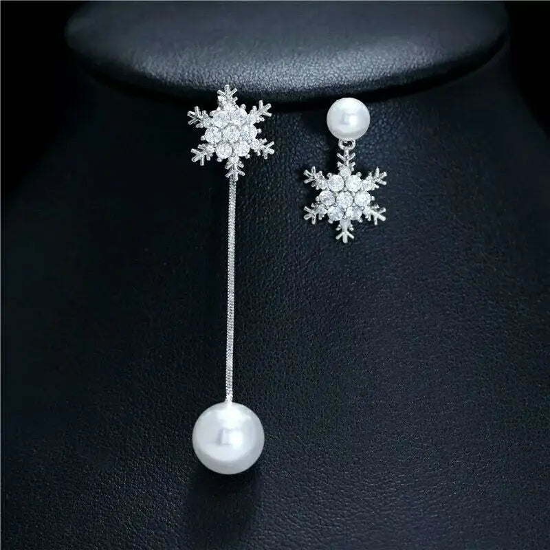 Aretes Colgantes de Copo de Nieve en Plata para Mujer