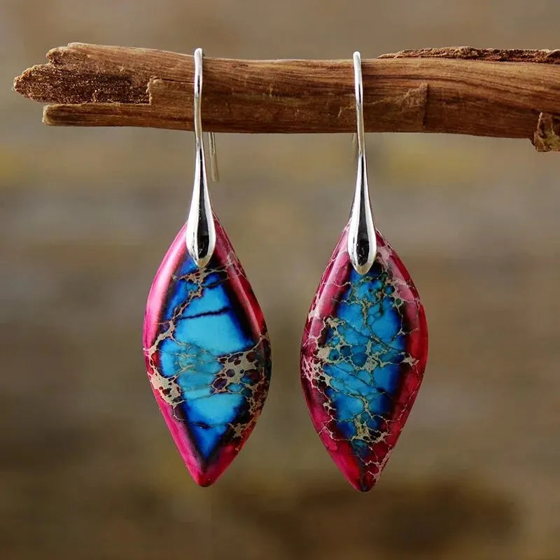 Pendientes Colgantes Gota de Agua Color Plata Rojo y Azul