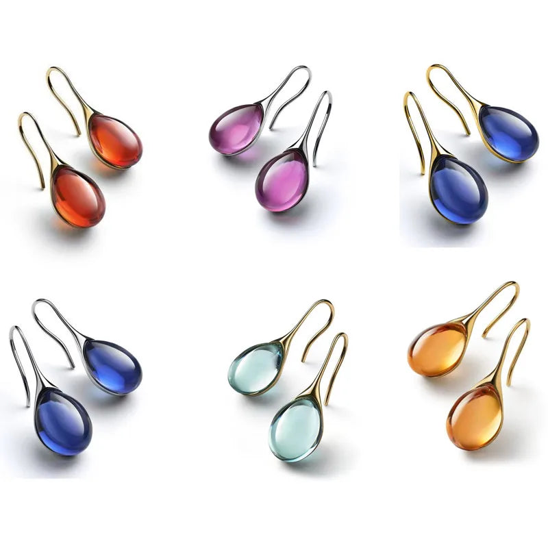 Pendientes Colgantes Gota de Agua en color oro y rojo