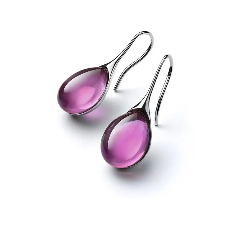 Pendientes Colgantes Gota de Agua en color plata y violeta