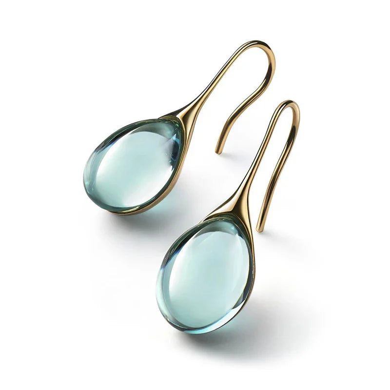 Pendientes Colgantes Gota de Agua en color oro y azul claro