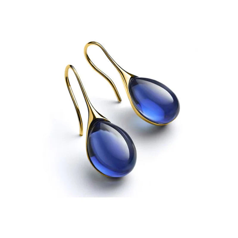Pendientes Colgantes Gota de Agua en color oro y azul noche