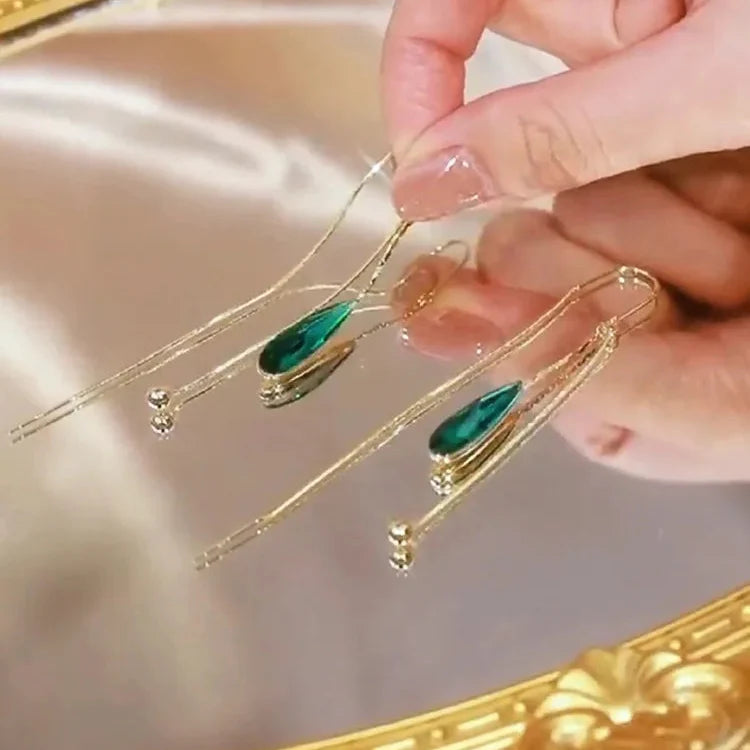 Aretes Colgantes Gota de Agua con Circón Verde