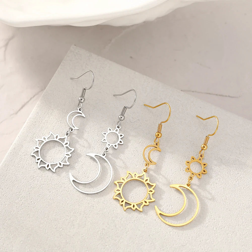 Aretes Colgantes Luna y Sol