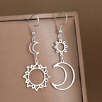 Aretes Colgantes Luna y Sol plata