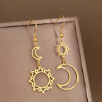 Aretes Colgantes Luna y Sol oro