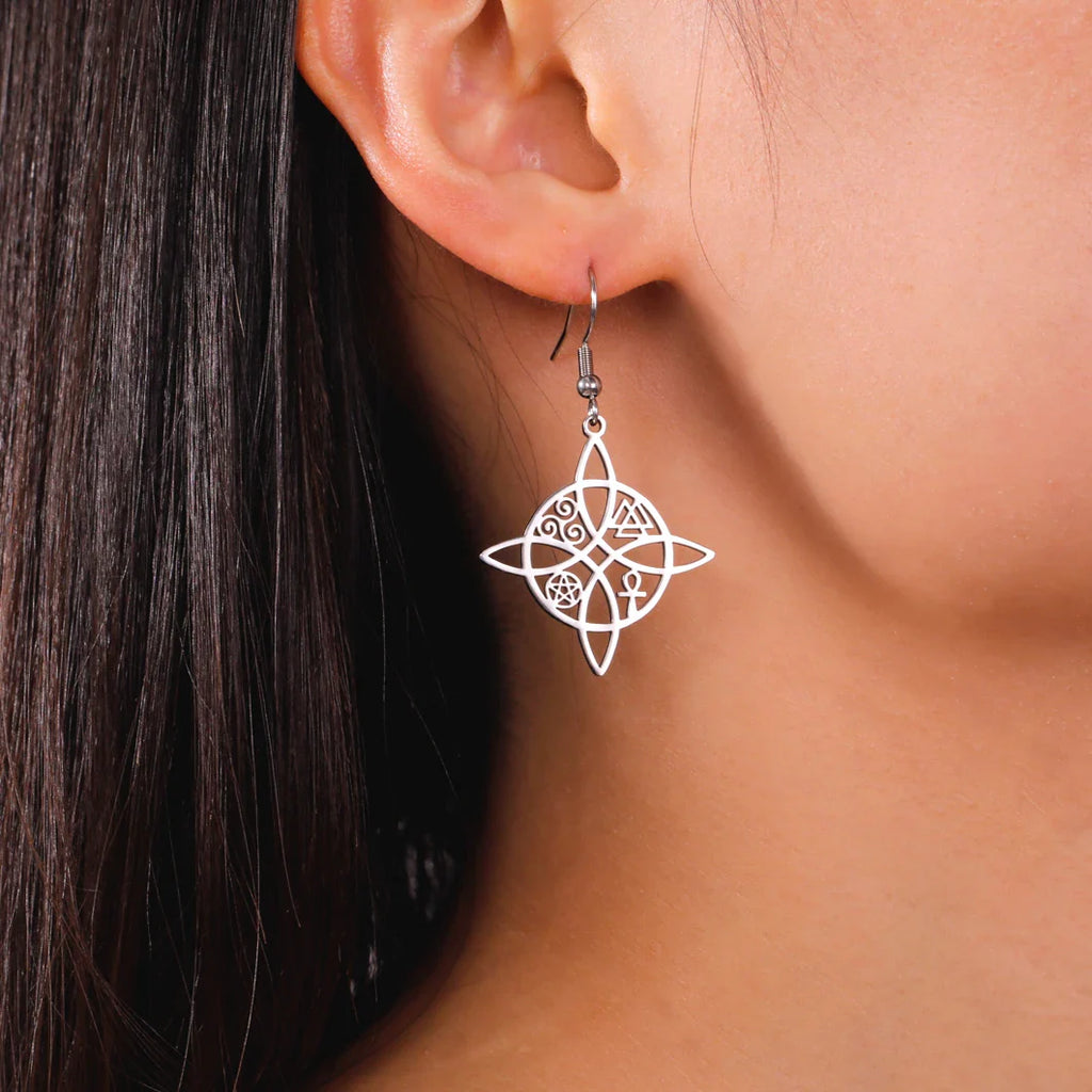 Pendientes Colgantes Nudo de Bruja de Protección para Mujer Wicca plata