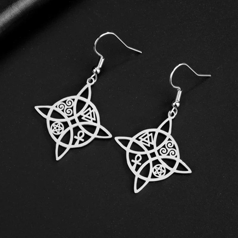 Pendientes Colgantes Nudo de Bruja de Protección para Mujer Wicca plata