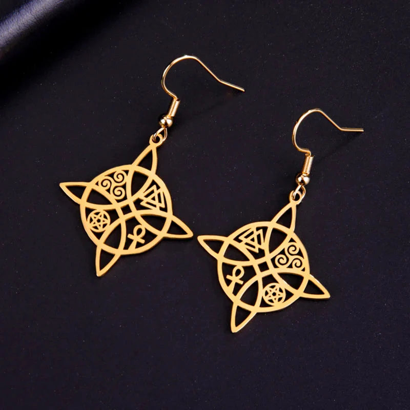 Pendientes Colgantes Nudo de Bruja de Protección para Mujer Wicca oro