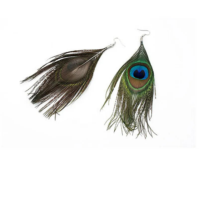 Aretes Colgantes Plumas de Pavo Real