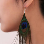 Aretes Colgantes Plumas de Pavo Real