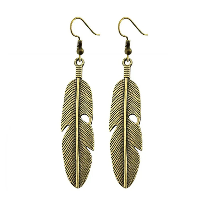 Aretes Colgantes de Plumas para Mujer en bronce