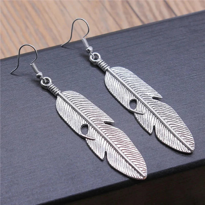 Aretes Colgantes de Plumas para Mujer en plata