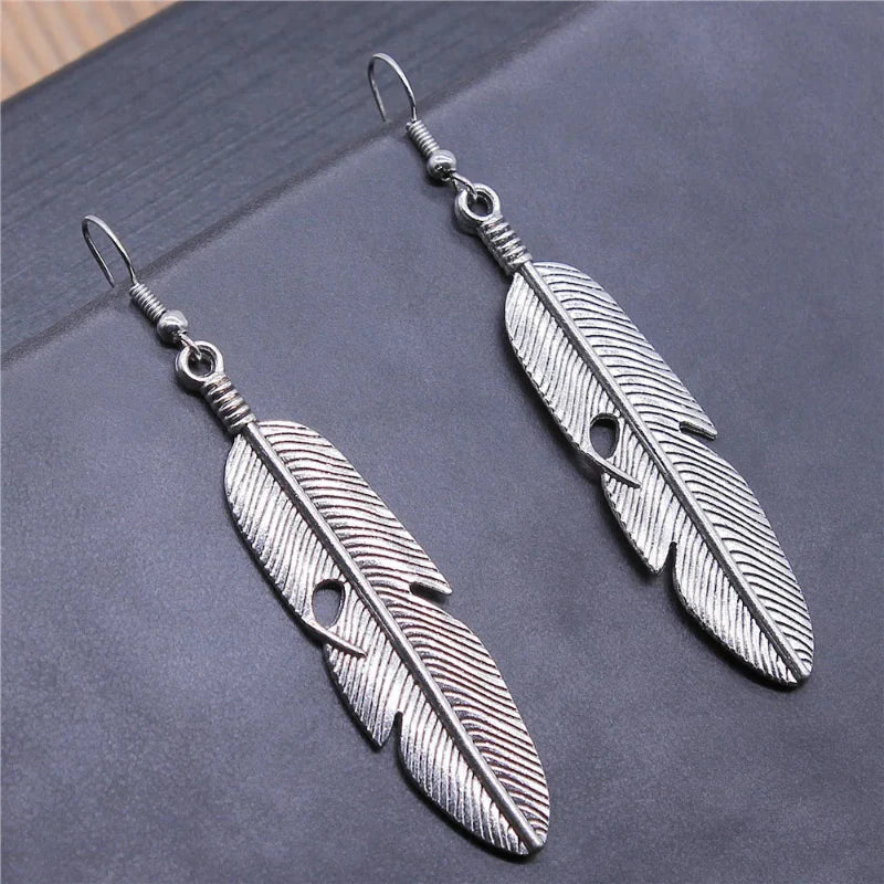 Aretes Colgantes de Plumas para Mujer en plata