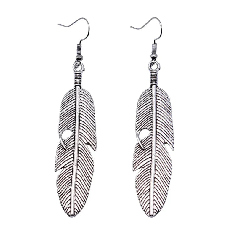 Aretes Colgantes de Plumas para Mujer en plata