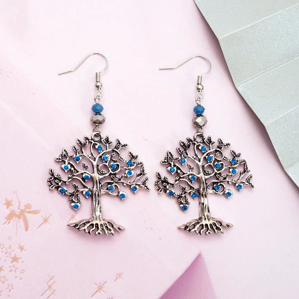 Aretes Colgantes para Mujer Árbol de la Vida azul