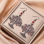Aretes Colgantes para Mujer Árbol de la Vida rojo