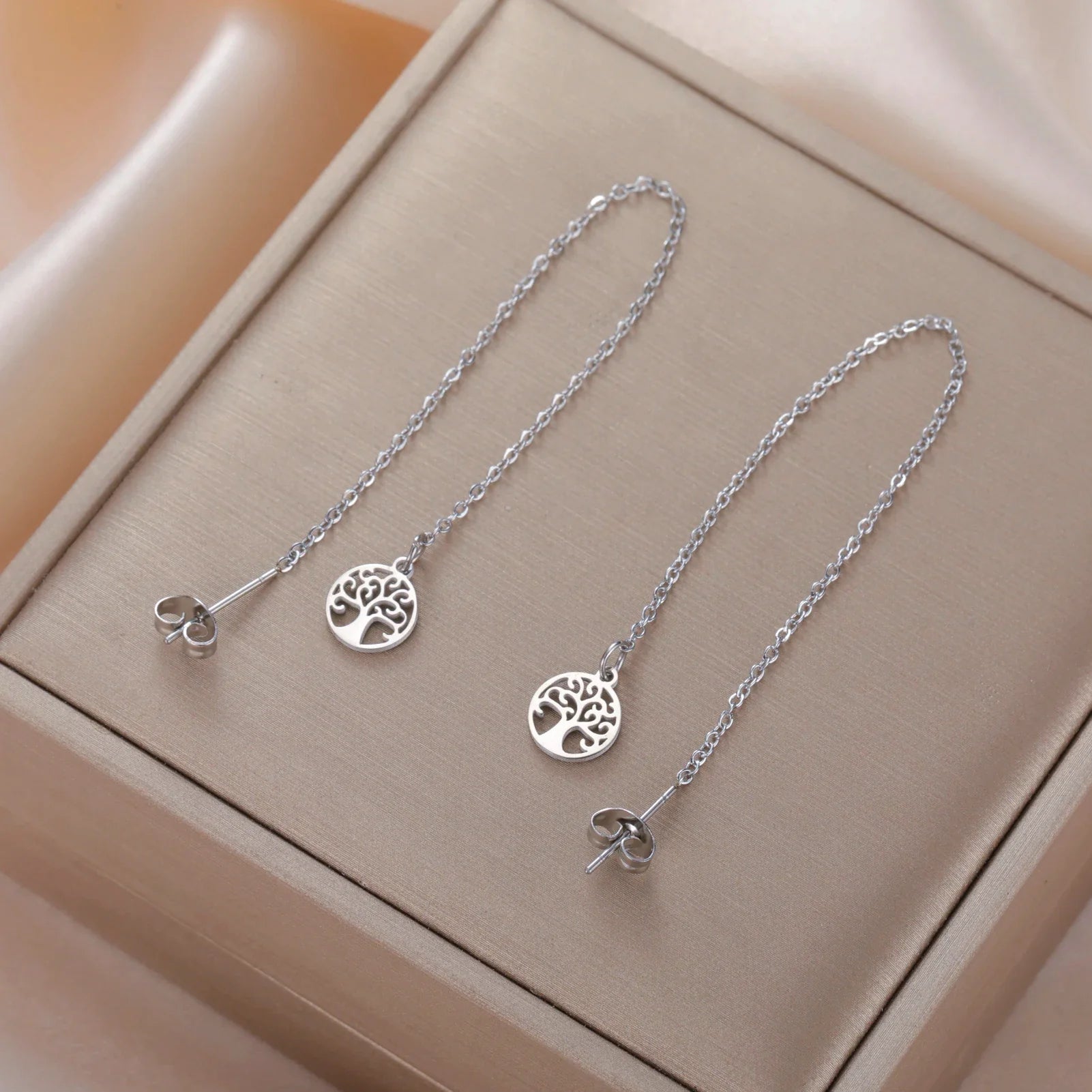 Aretes Colgantes Para Mujer Árbol de la Vida plata