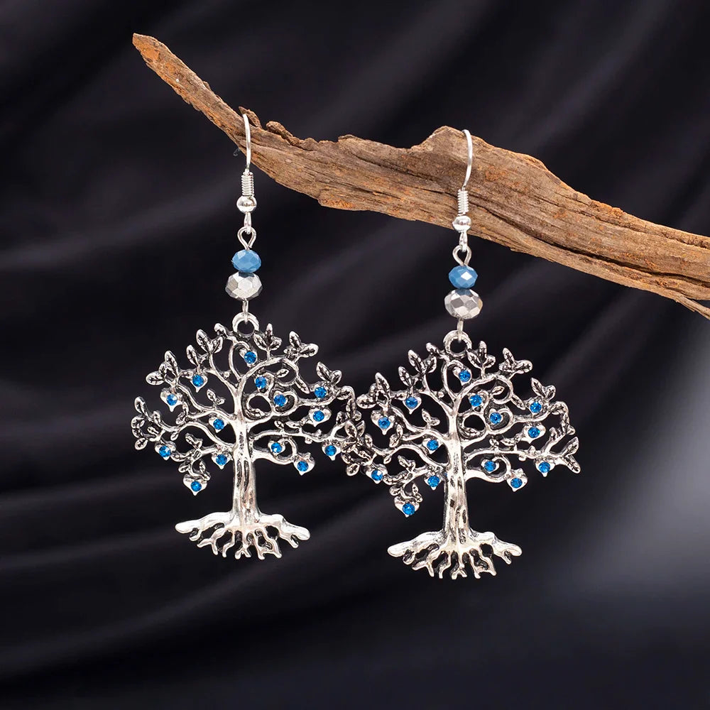 Aretes Colgantes para Mujer Árbol de la Vida azul
