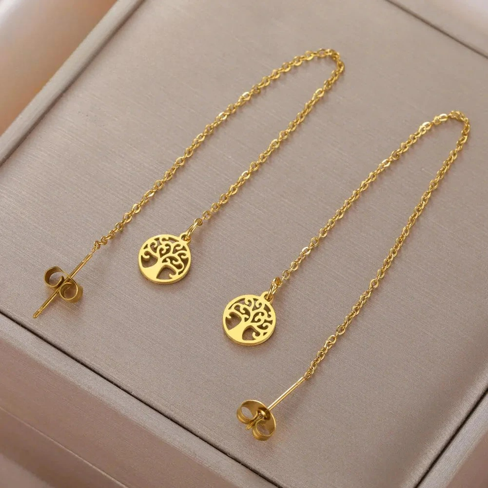 Aretes Colgantes Para Mujer Árbol de la Vida oro