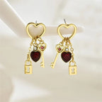 Aretes colgantes para mujer con llaves y candados